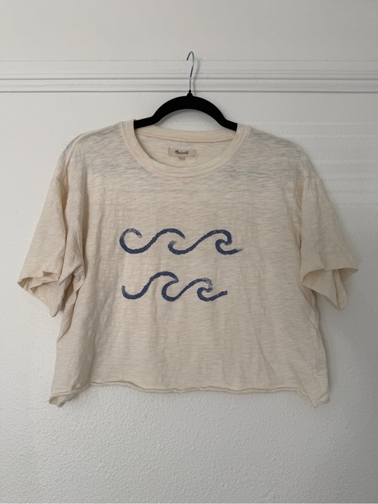 Madewell Tops - Madewell Cropped Hem Ivory Wave Graphic Crop Tee